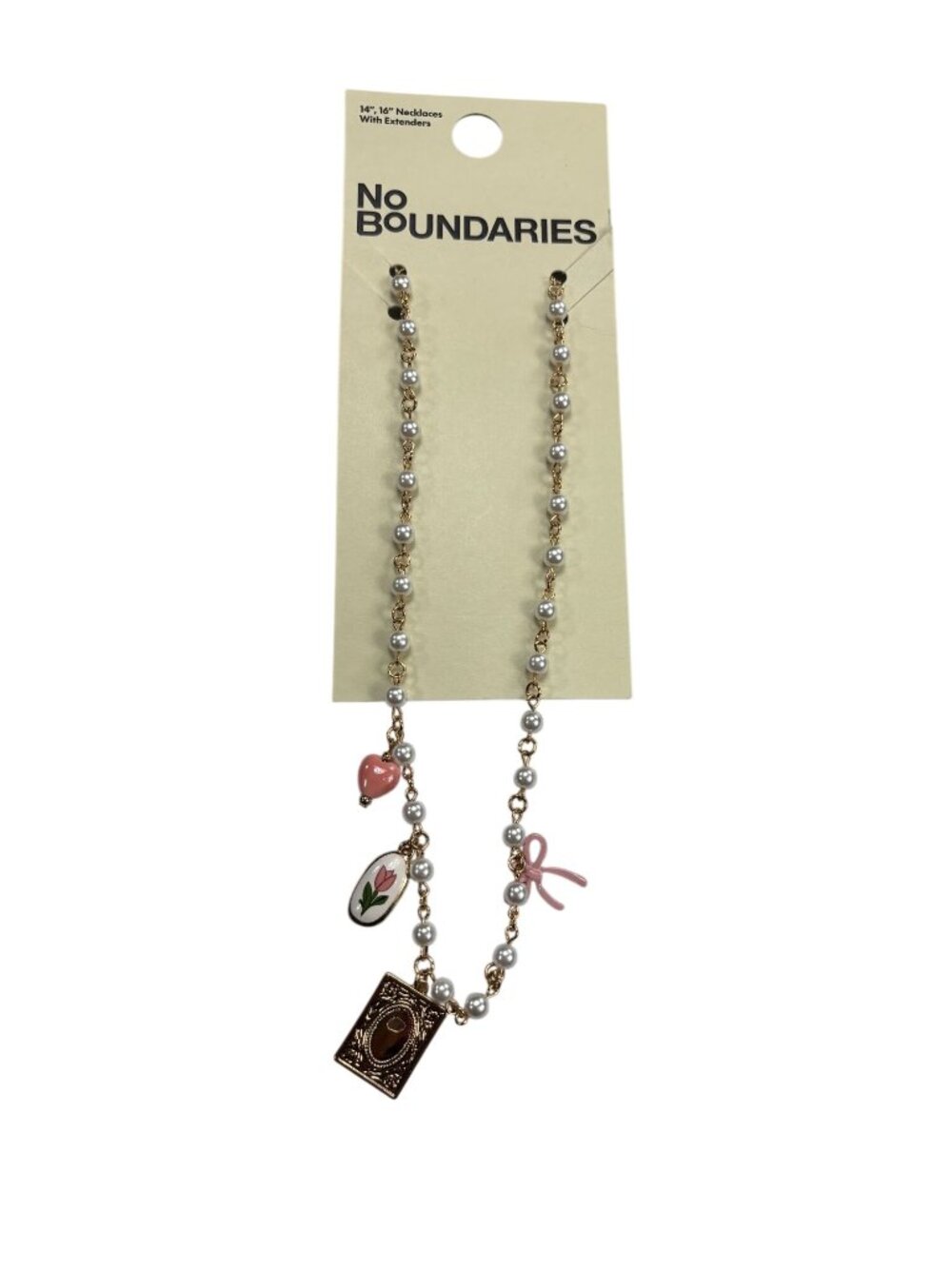 No Boundaries Gold-Tone Pearl Charm Necklace With Extender 14"-16"